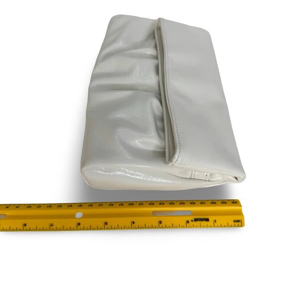 White Faux Patent Foldover Clutch Purse by Style & Co – Ruched Front Snap Close - Picture 4 of 16